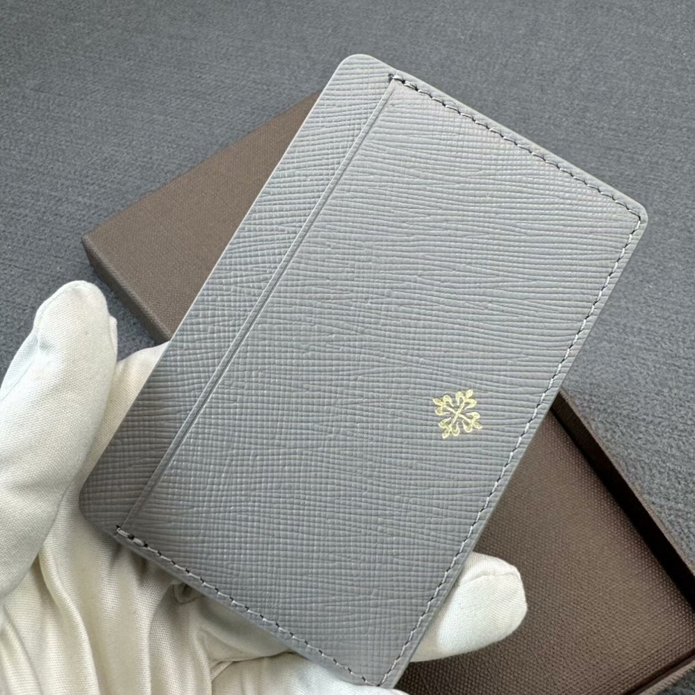 Patek Philippe Gray Leather Card Holder with PP gold logo limited edition Watch
